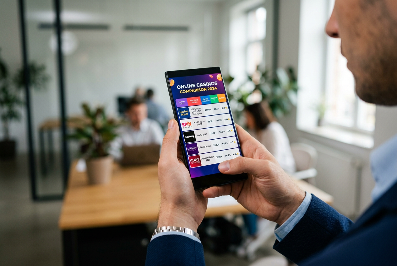 Smartphone screen showing a casino comparison chart.